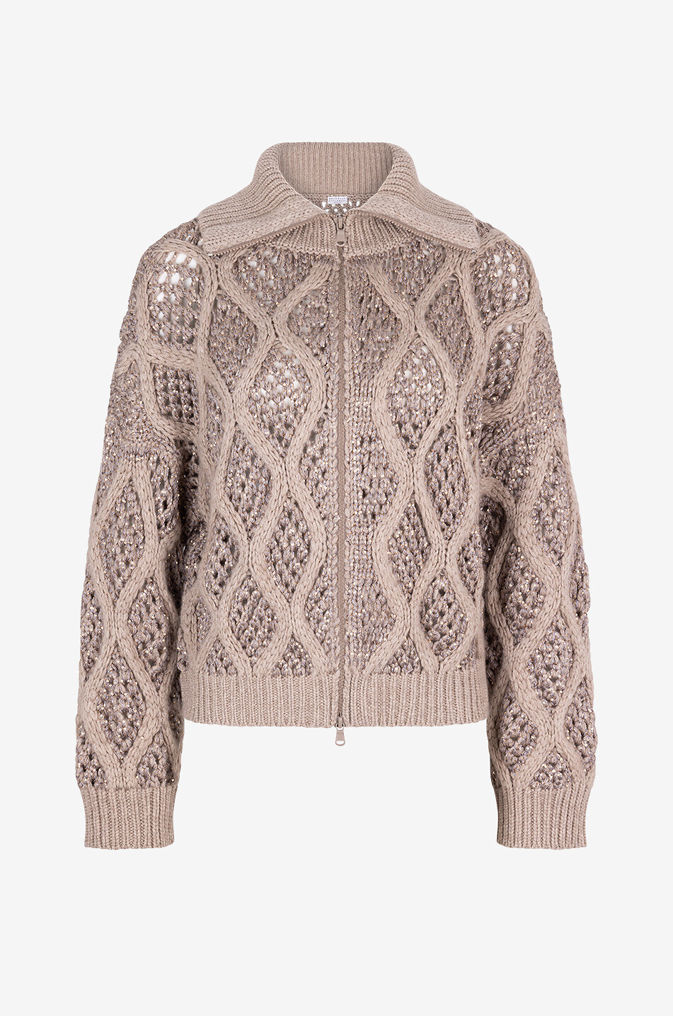 Dazzling Net & Cable cashmere full-zip openwork cardigan