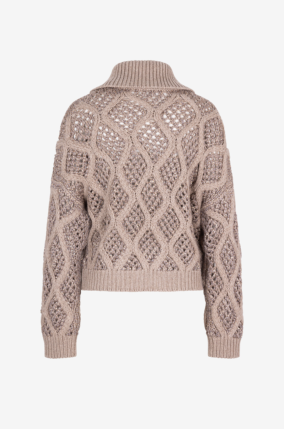 BRUNELLO CUCINELLI Dazzling Net & Cable cashmere full-zip openwork cardigan Women BROWN 2