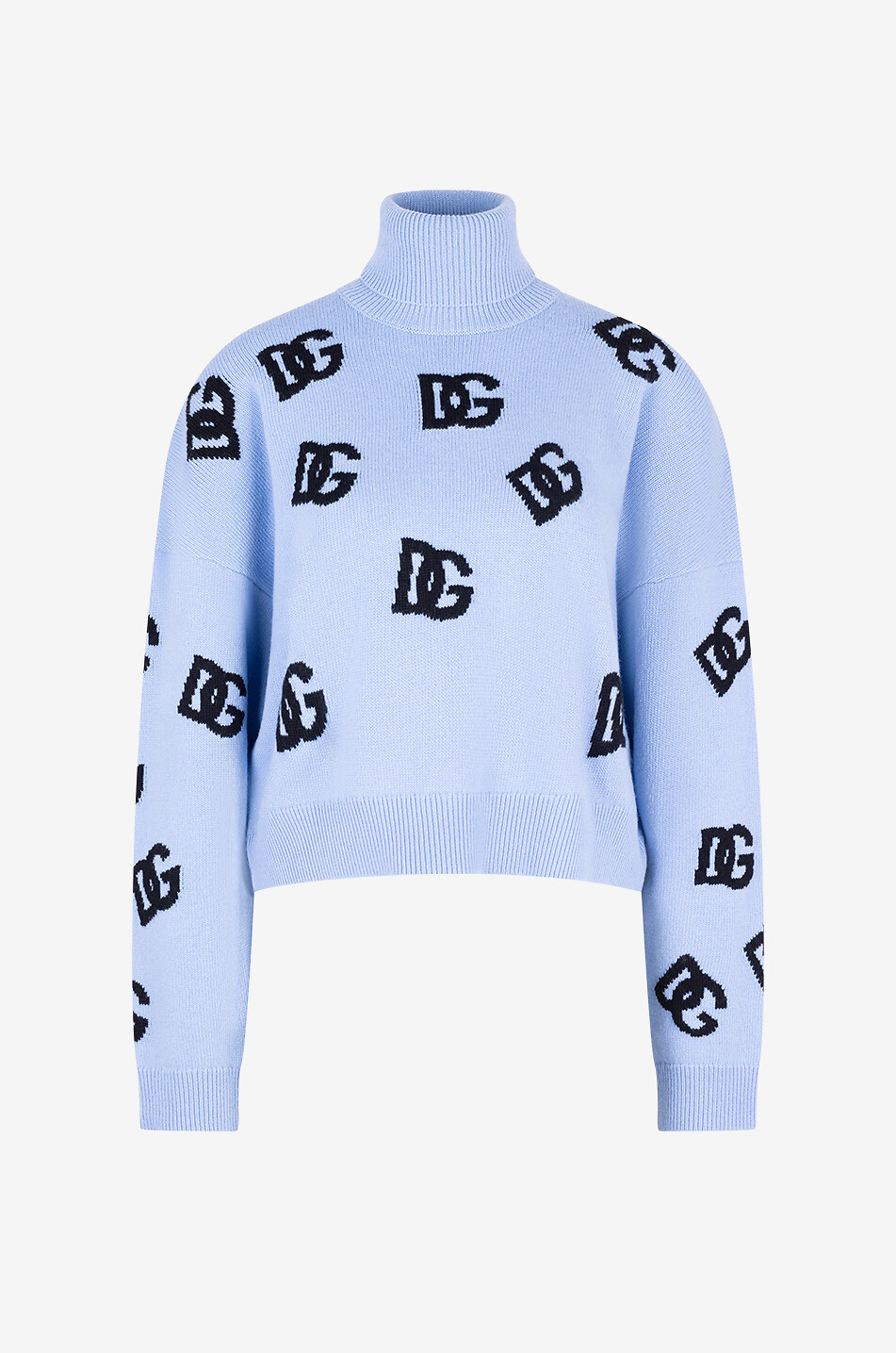Pull jacquard boxy à col roulé en laine vierge DG