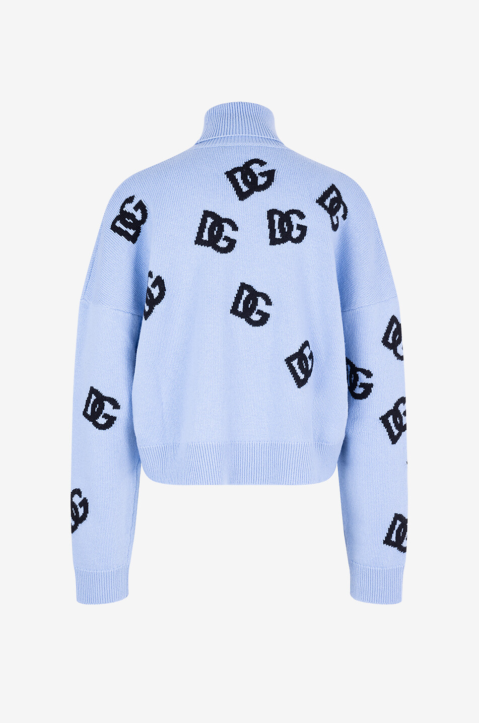 DOLCE & GABBANA Pull jacquard boxy à col roulé en laine vierge DG Femme BLEU CLAIR 2
