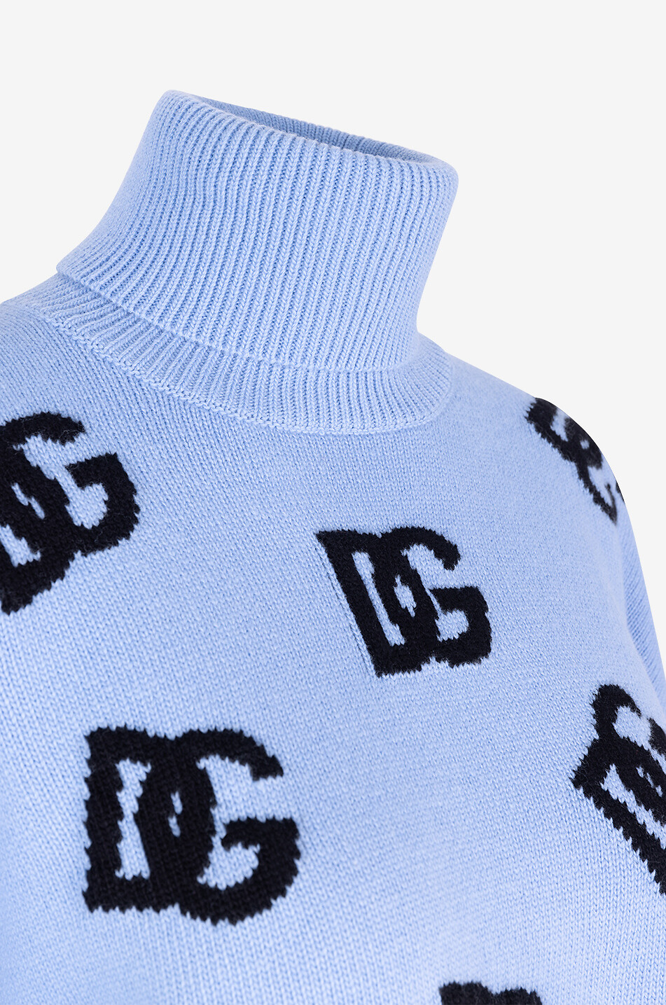 DOLCE & GABBANA Pull jacquard boxy à col roulé en laine vierge DG Femme BLEU CLAIR 3