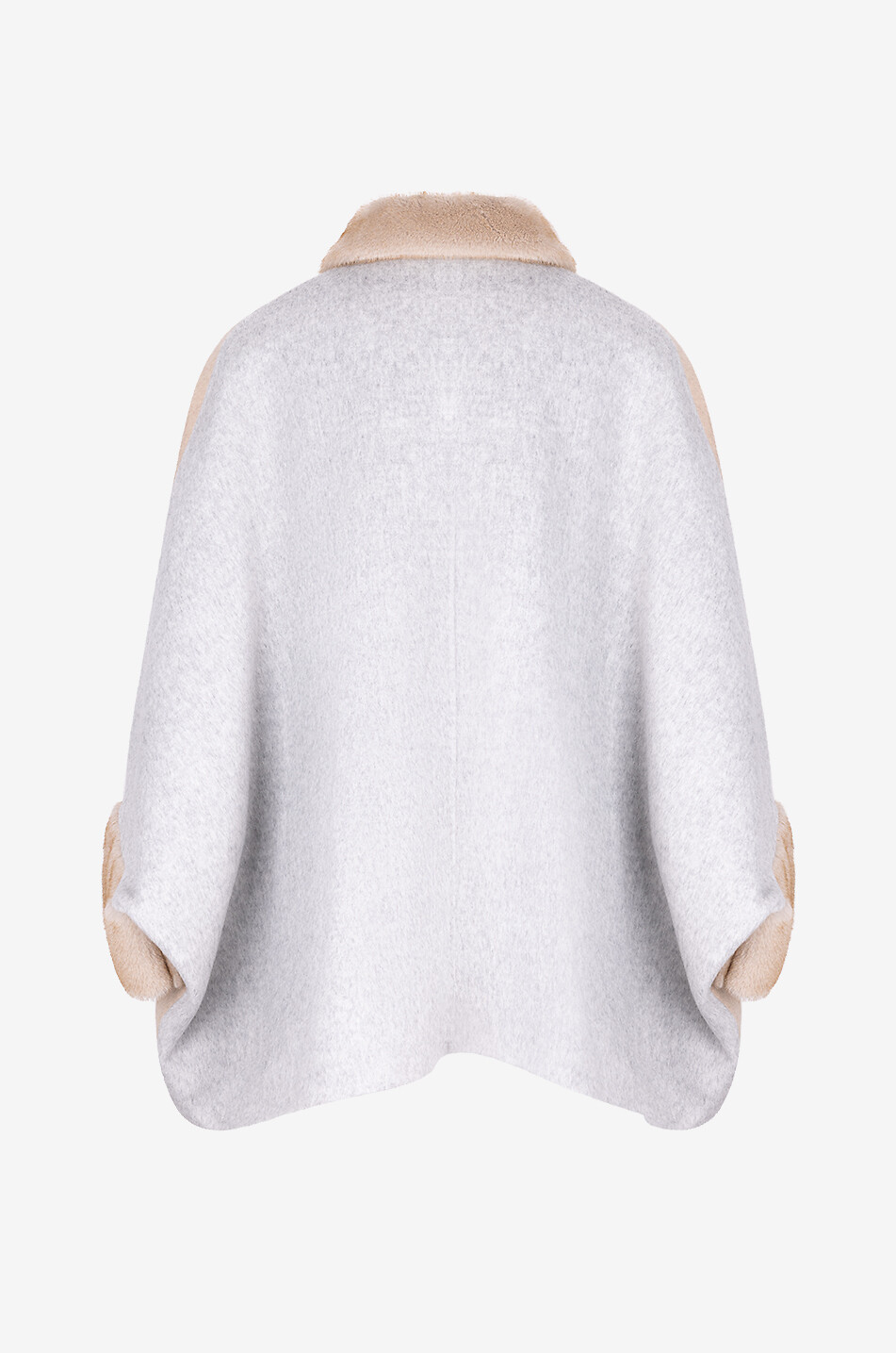 Zweilagiges Alpakamix-Cape mit Kunstpelzdetails