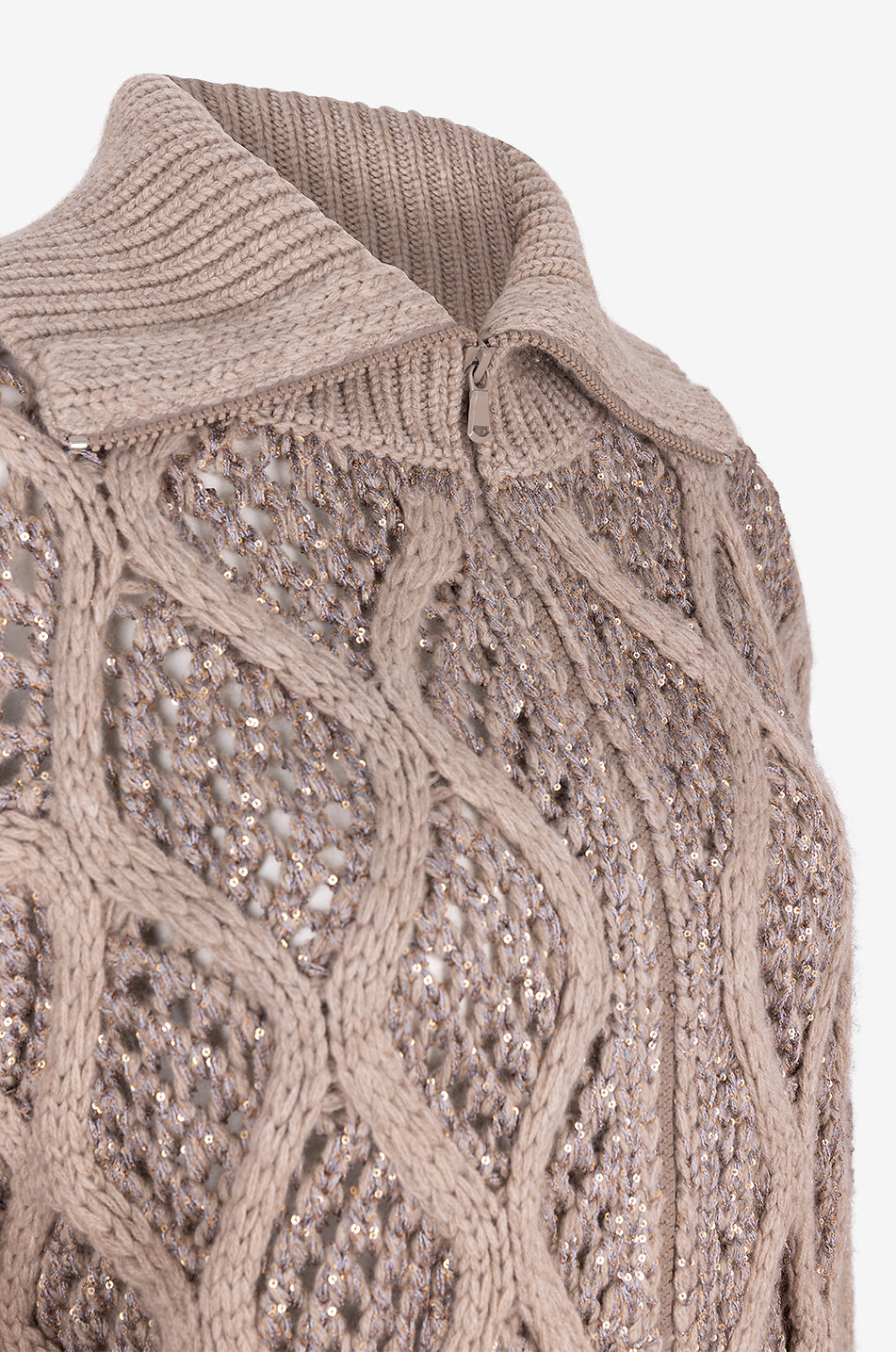 BRUNELLO CUCINELLI Dazzling Net & Cable cashmere full-zip openwork cardigan Women BROWN 3