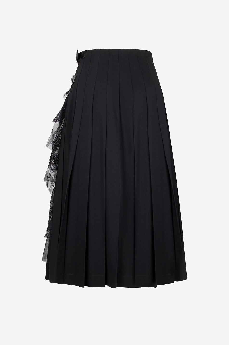 Tulle and lace embellished pleated cady midi skirt