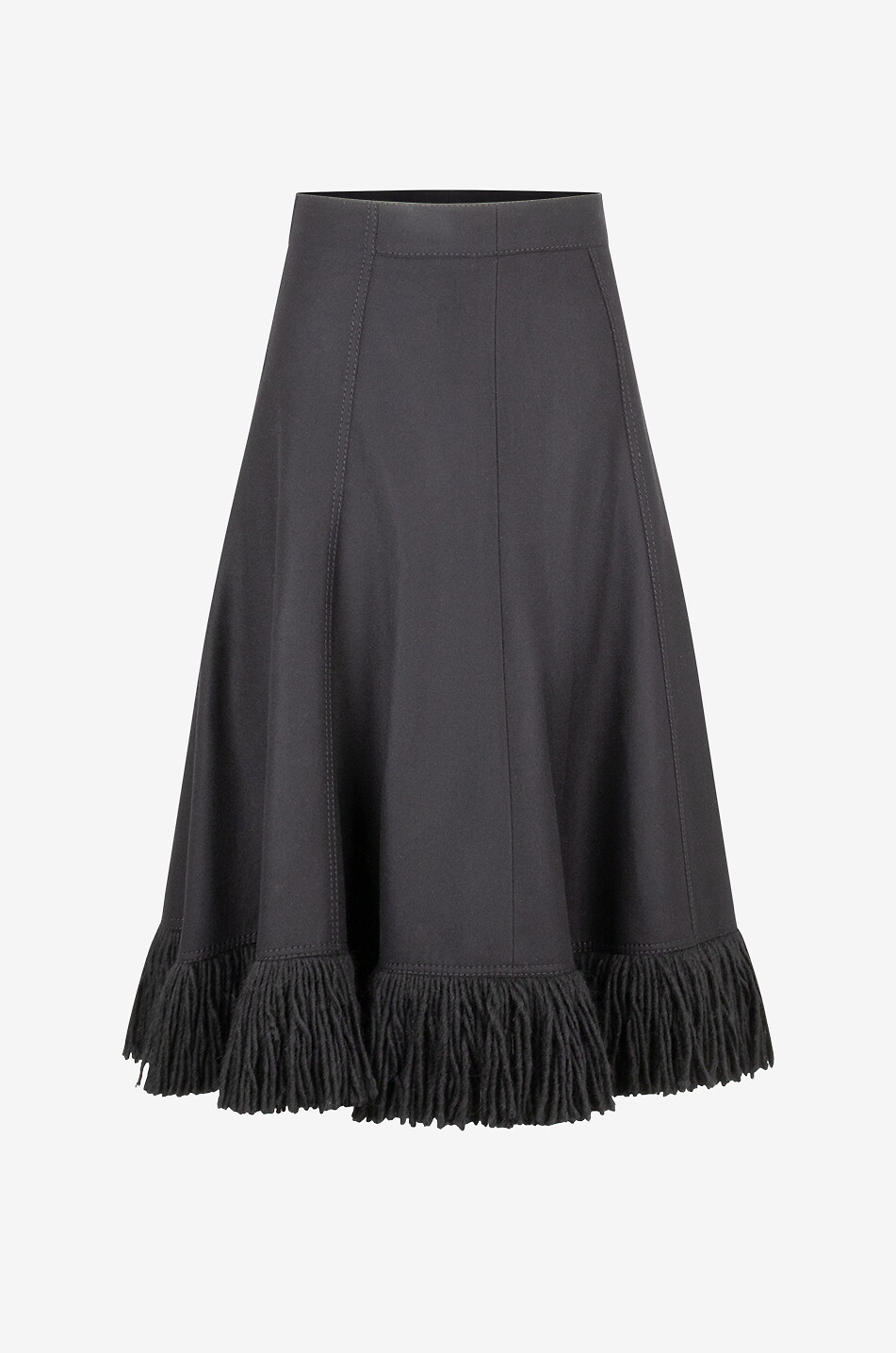 AKRIS PUNTO Wool and cashmere fringed flared midi skirt Women BLACK 1