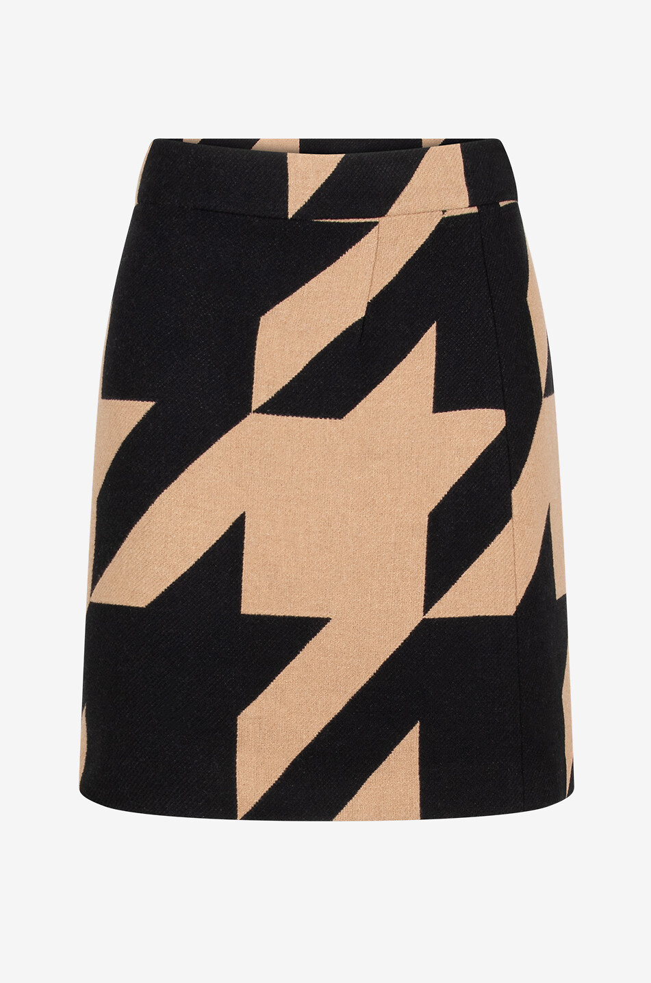 Macro houndstooth check wool A-line miniskirt