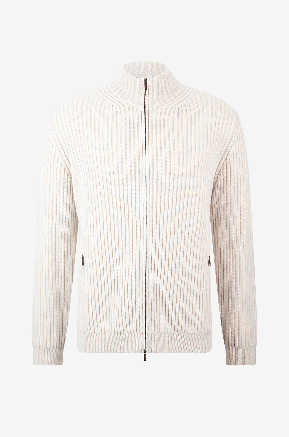 Cardigan côtelé en cachemire laine vierge et viscose