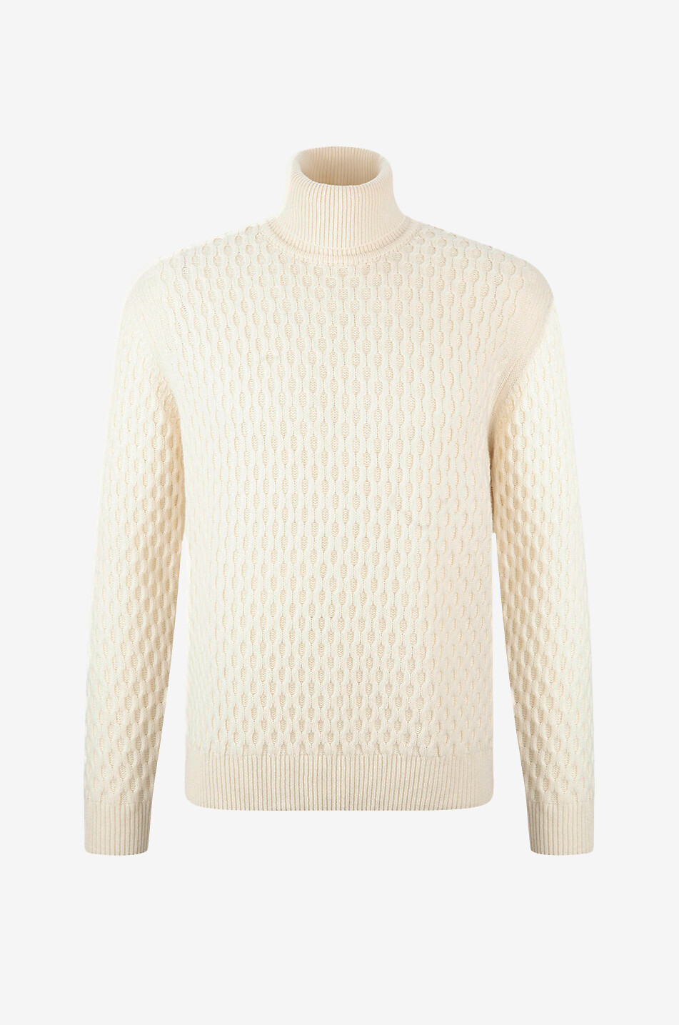 Zopfstrickpullover aus Schurwolle mit Rollkragen