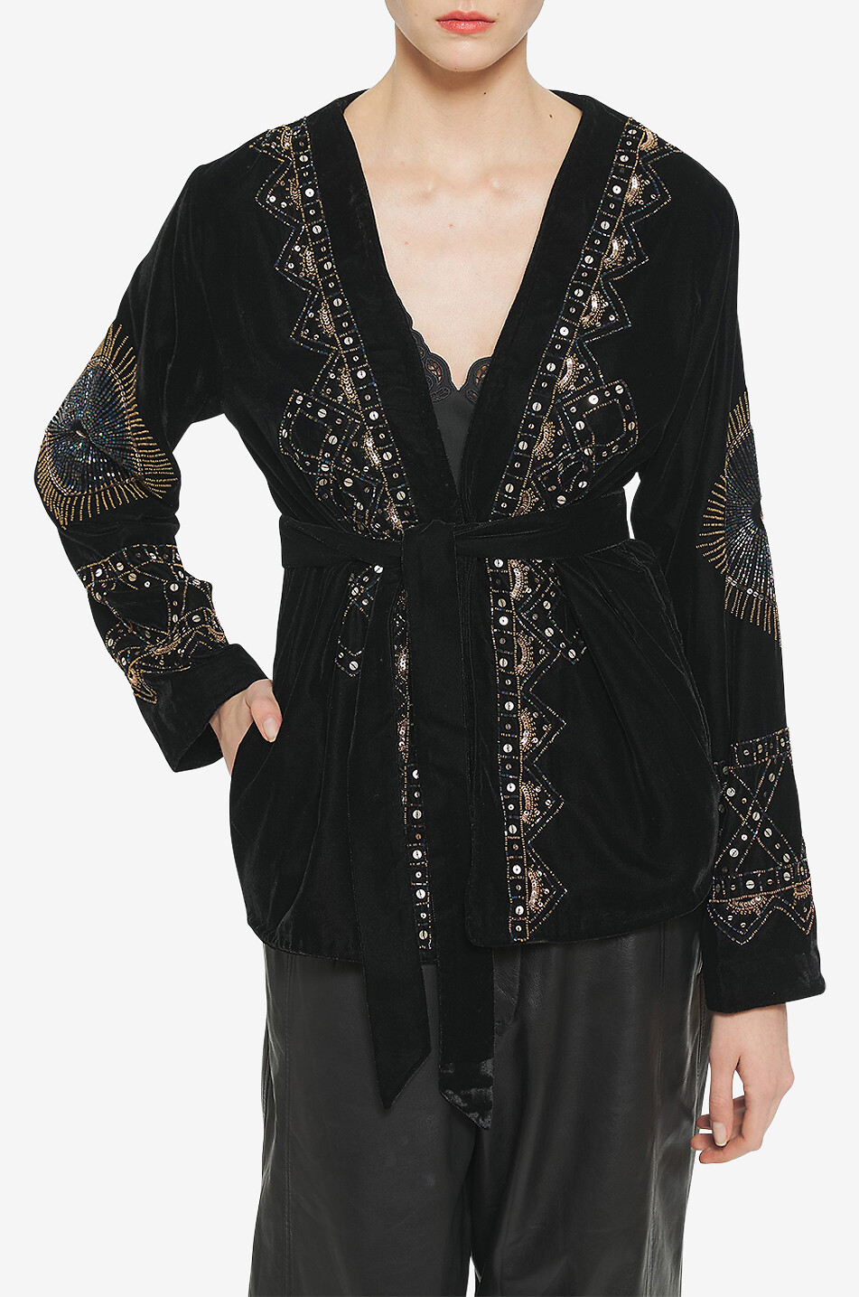 Illuminati embroidered velvet kimono jacket