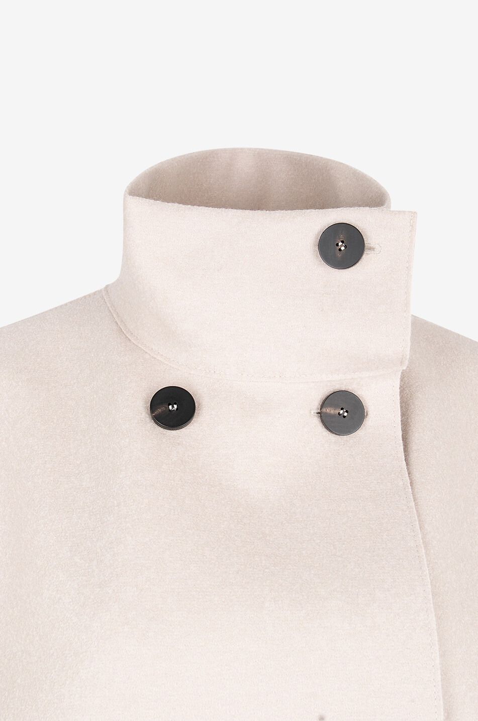 Virgin wool short double-breasted coat with stand-up collar