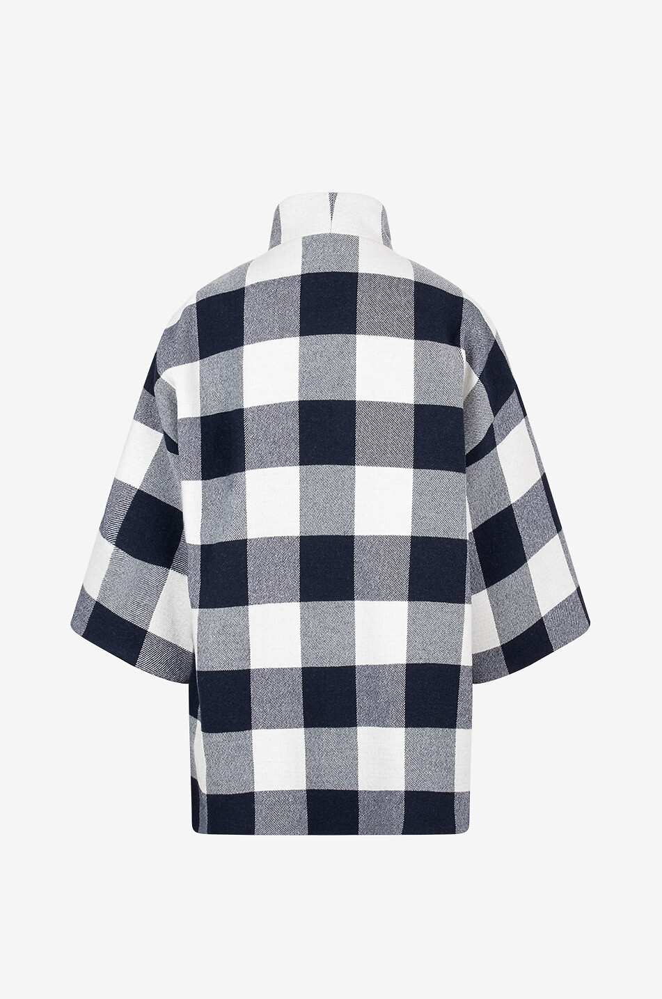 Gingham check short cotton and wool blend coat