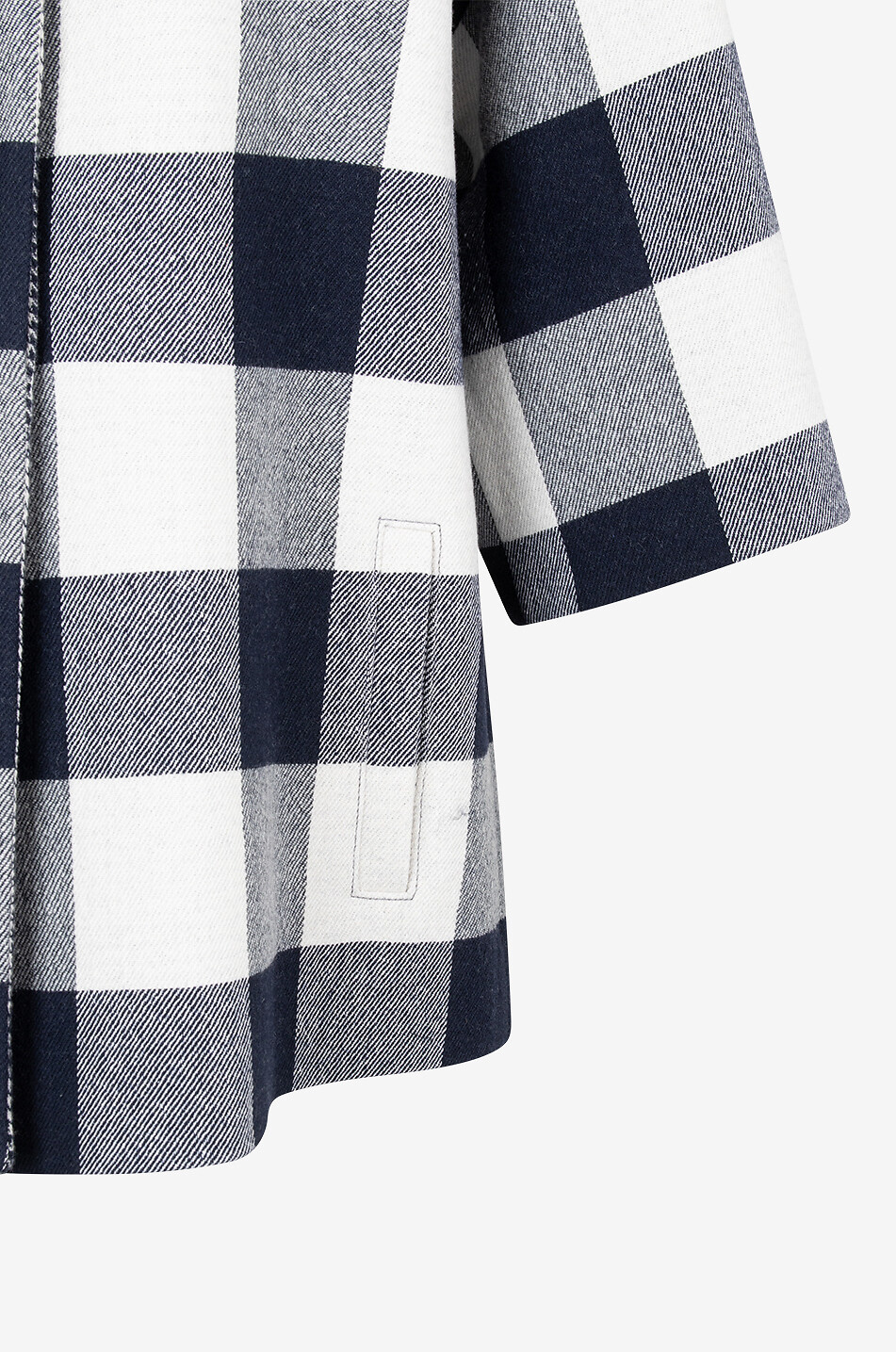 Gingham check short cotton and wool blend coat
