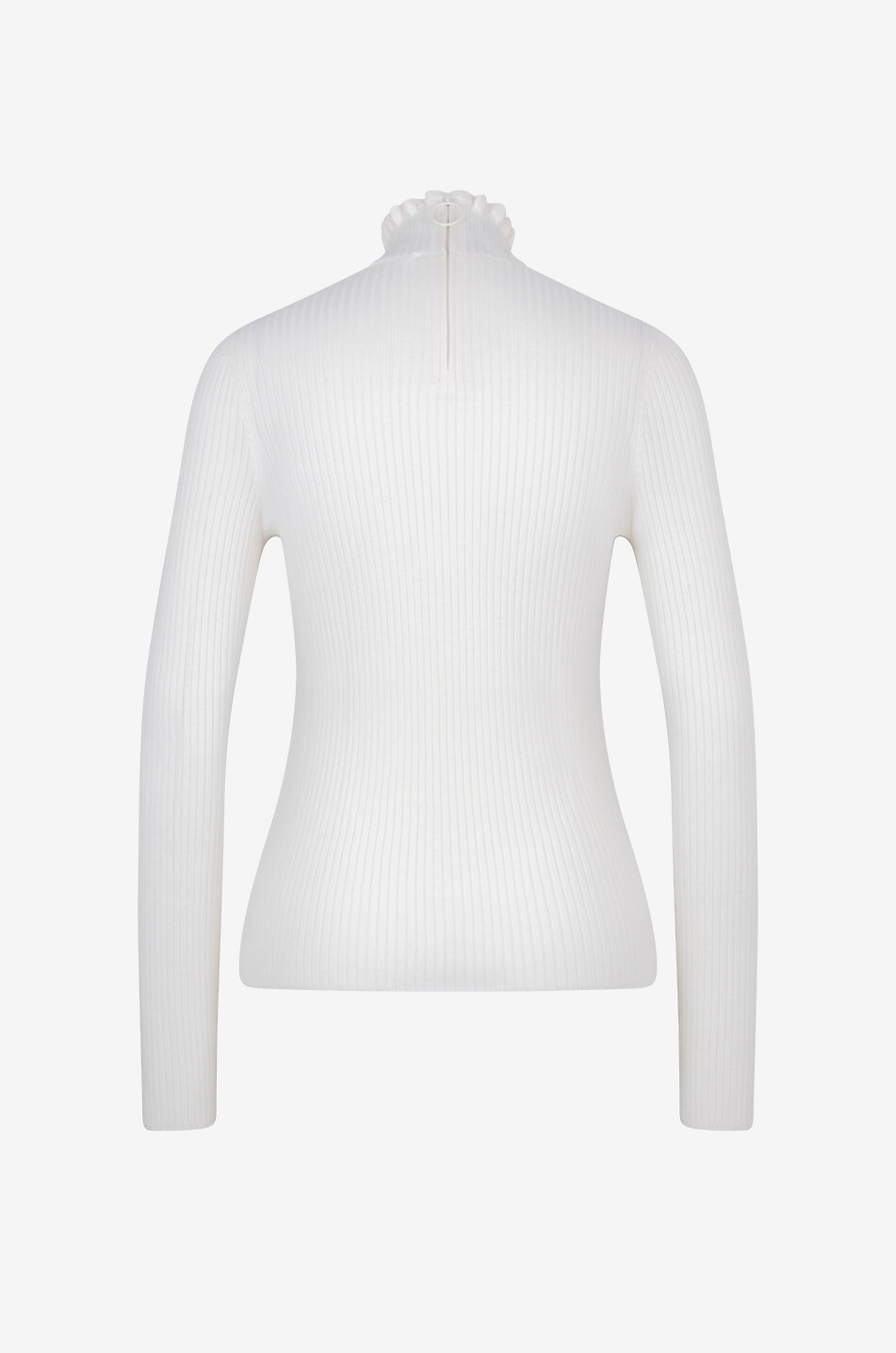 AKRIS PUNTO Ribbed sheath jumper with ruffled stand-up collar Women Light beige 2