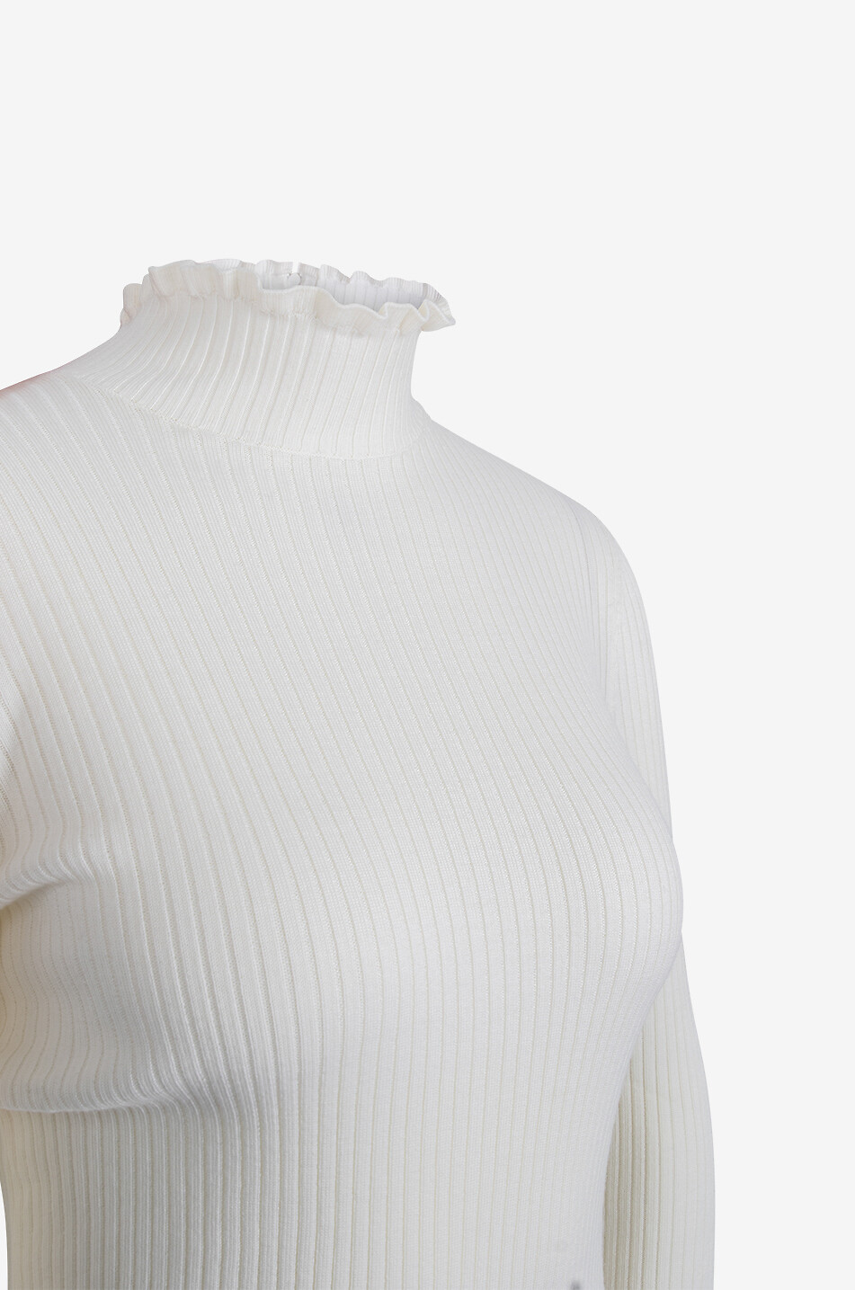 AKRIS PUNTO Ribbed sheath jumper with ruffled stand-up collar Women Light beige 3
