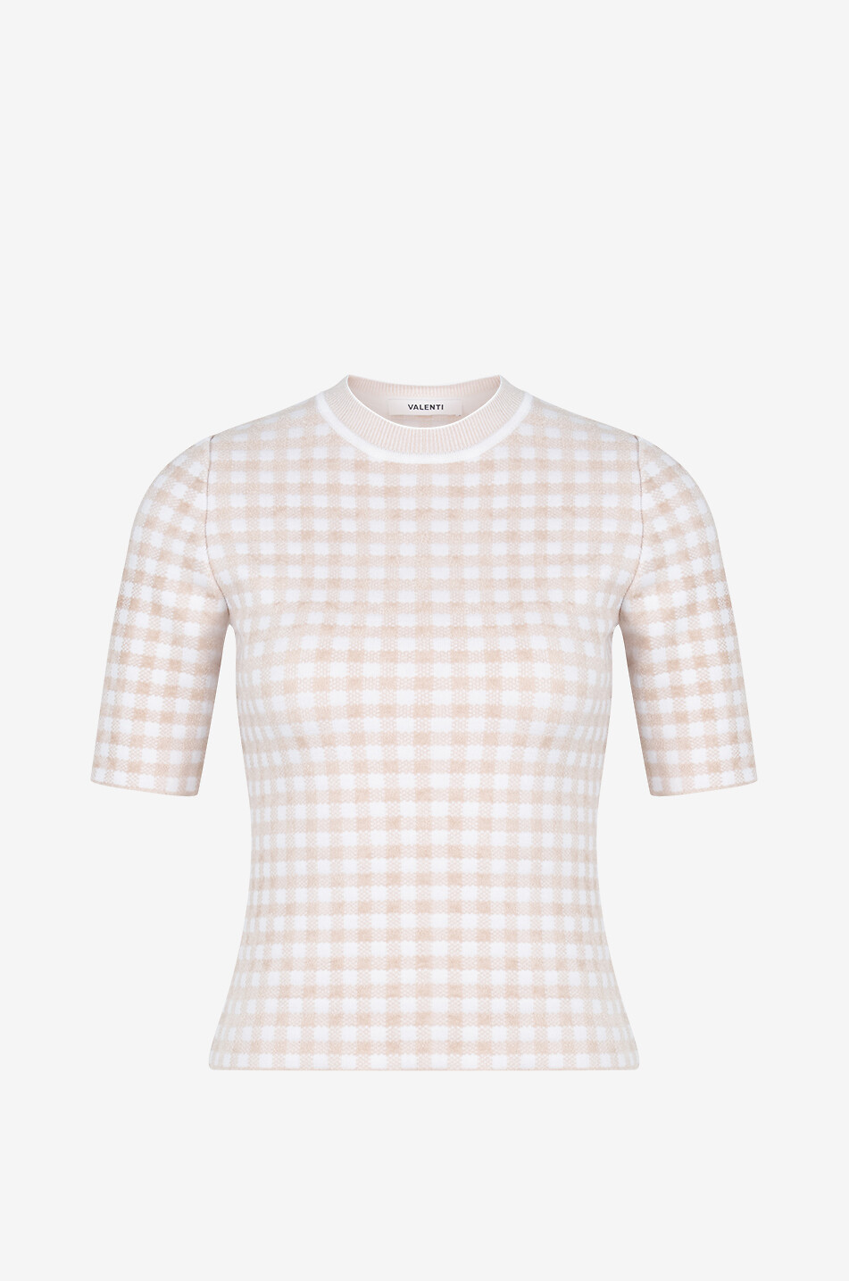ANTONINO VALENTI Kim fitted short-sleeved jumper with gingham checks Women Light beige 1
