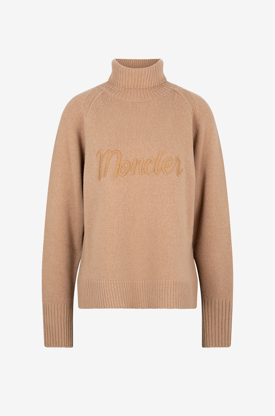 Logo embroidered turtleneck raglan sleeve wool and cashmere jumper