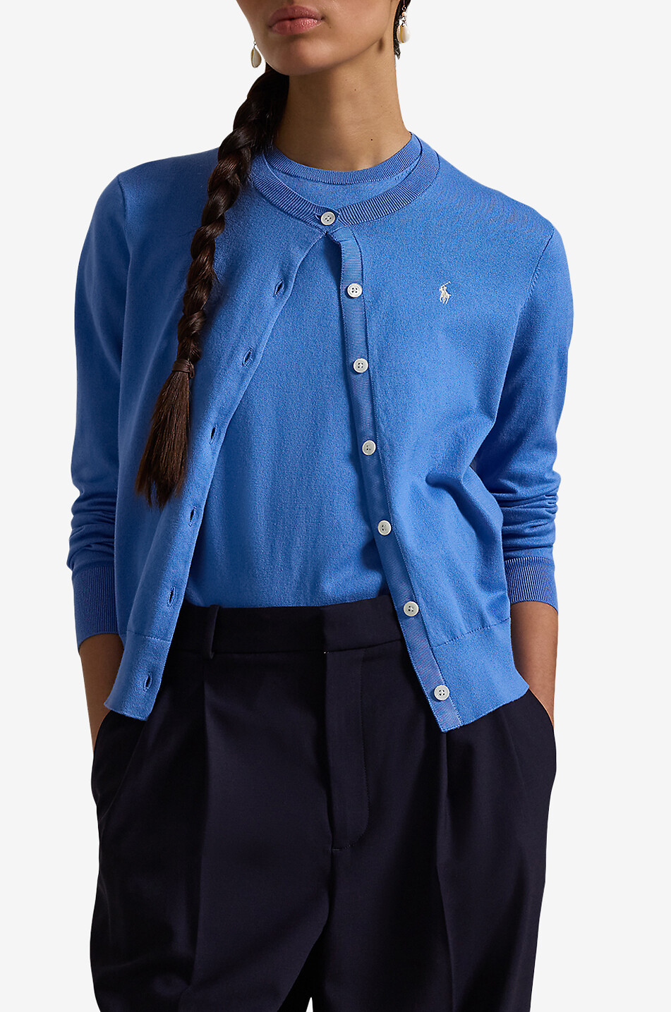 POLO RALPH LAUREN Pony thin cotton blend round neck cardigan Women BLUE 2