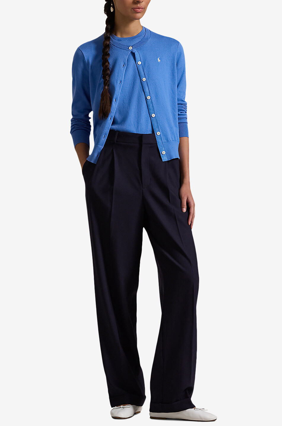 POLO RALPH LAUREN Pony thin cotton blend round neck cardigan Women BLUE 4