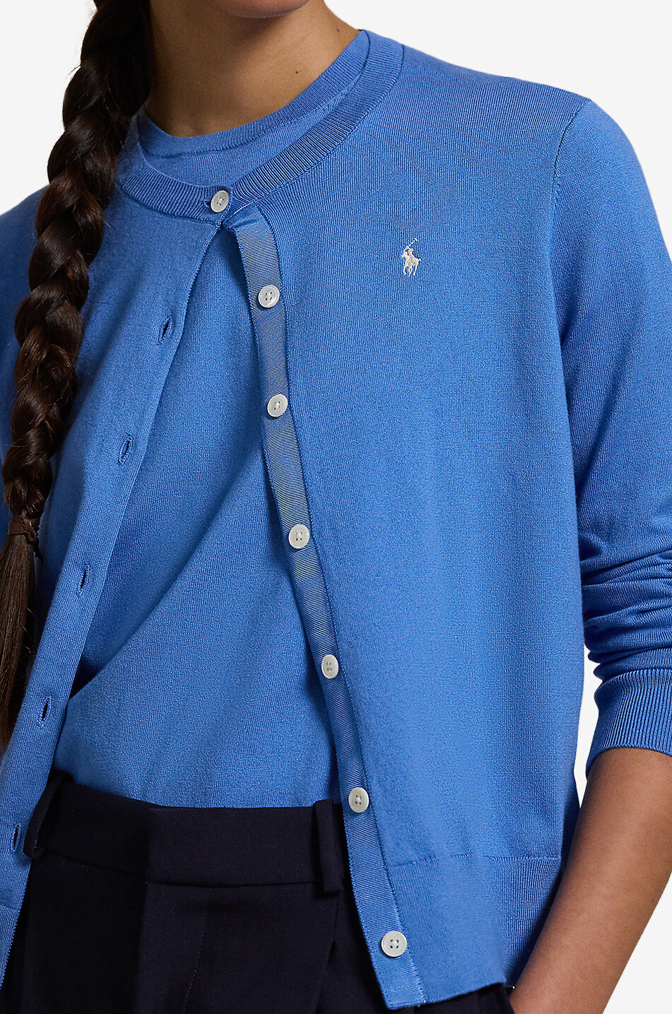 POLO RALPH LAUREN Pony thin cotton blend round neck cardigan Women BLUE 5