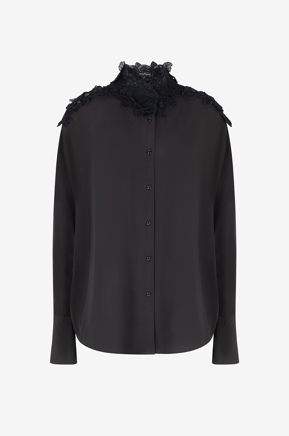 Silk crepe and floral lace oversize shirt