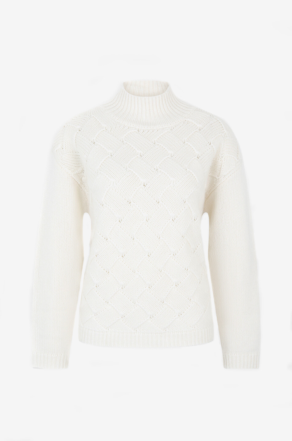 BONGÉNIE Pull boxy torsadé en cachemire à col montant Femme BLANC CASSE 1