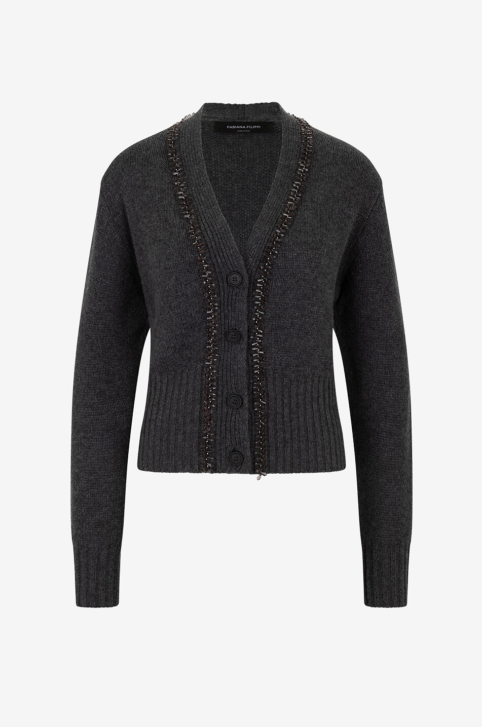 Cardigan en cachemire à col V orné de cristaux