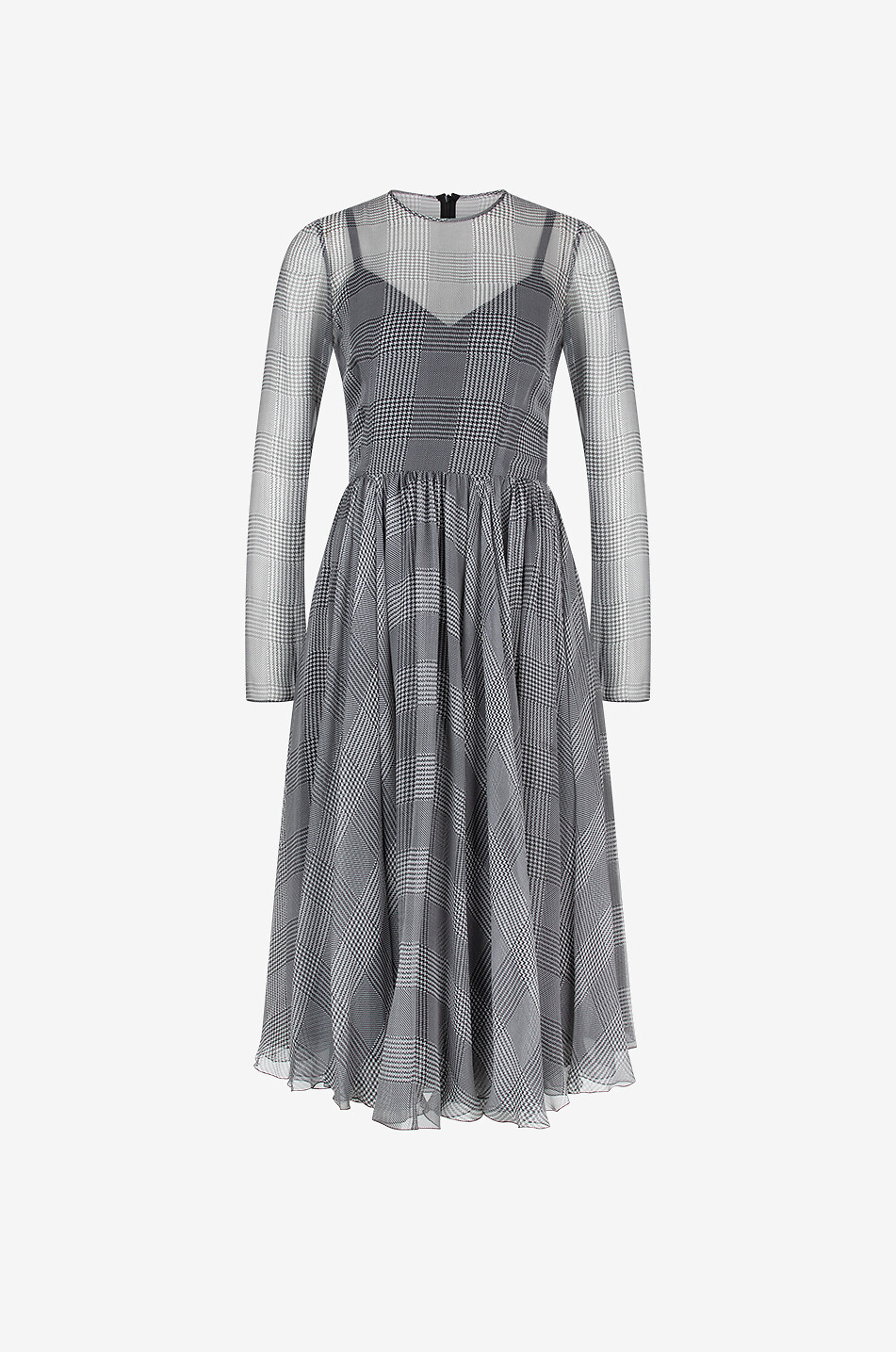 Glen check printed chiffon midi dress