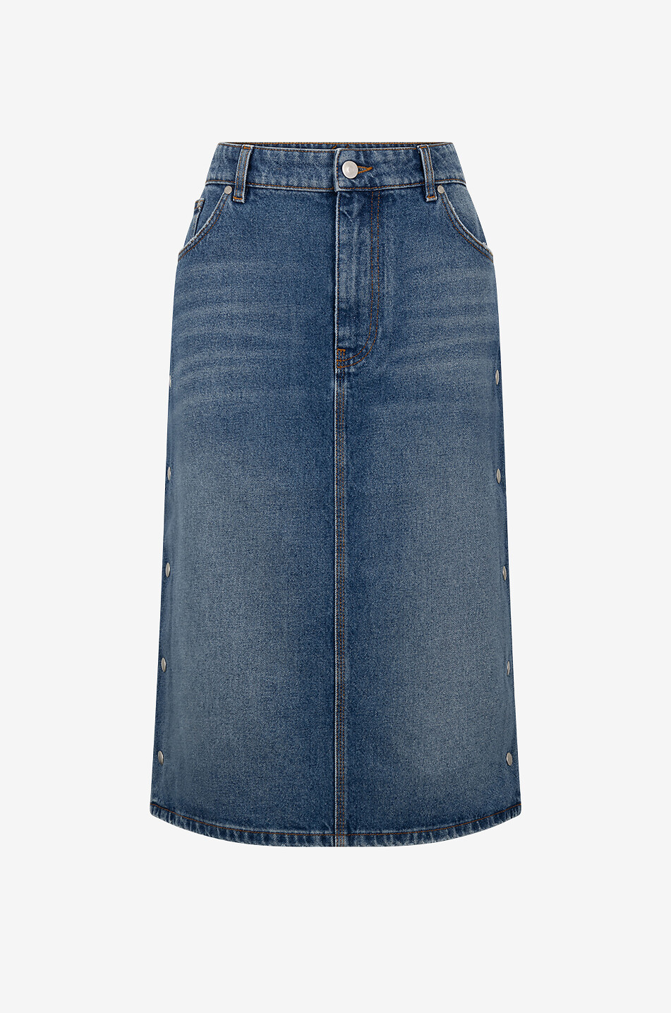 STELLA McCARTNEY Sustainable denim midi skirt with side snaps Women BLUE 1