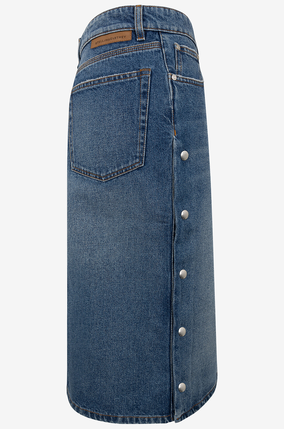 Jupe midi en denim durable a boutons pression lateraux STELLA McCARTNEY Bongenie