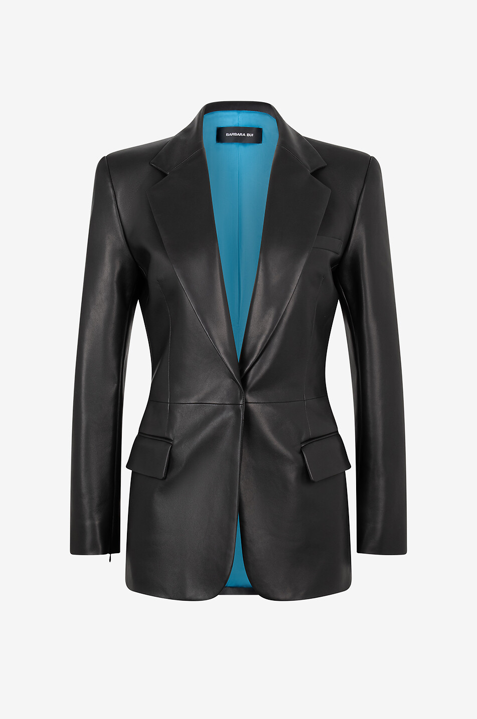 Blazer cintré en cuir nappa à boutonnage simple
