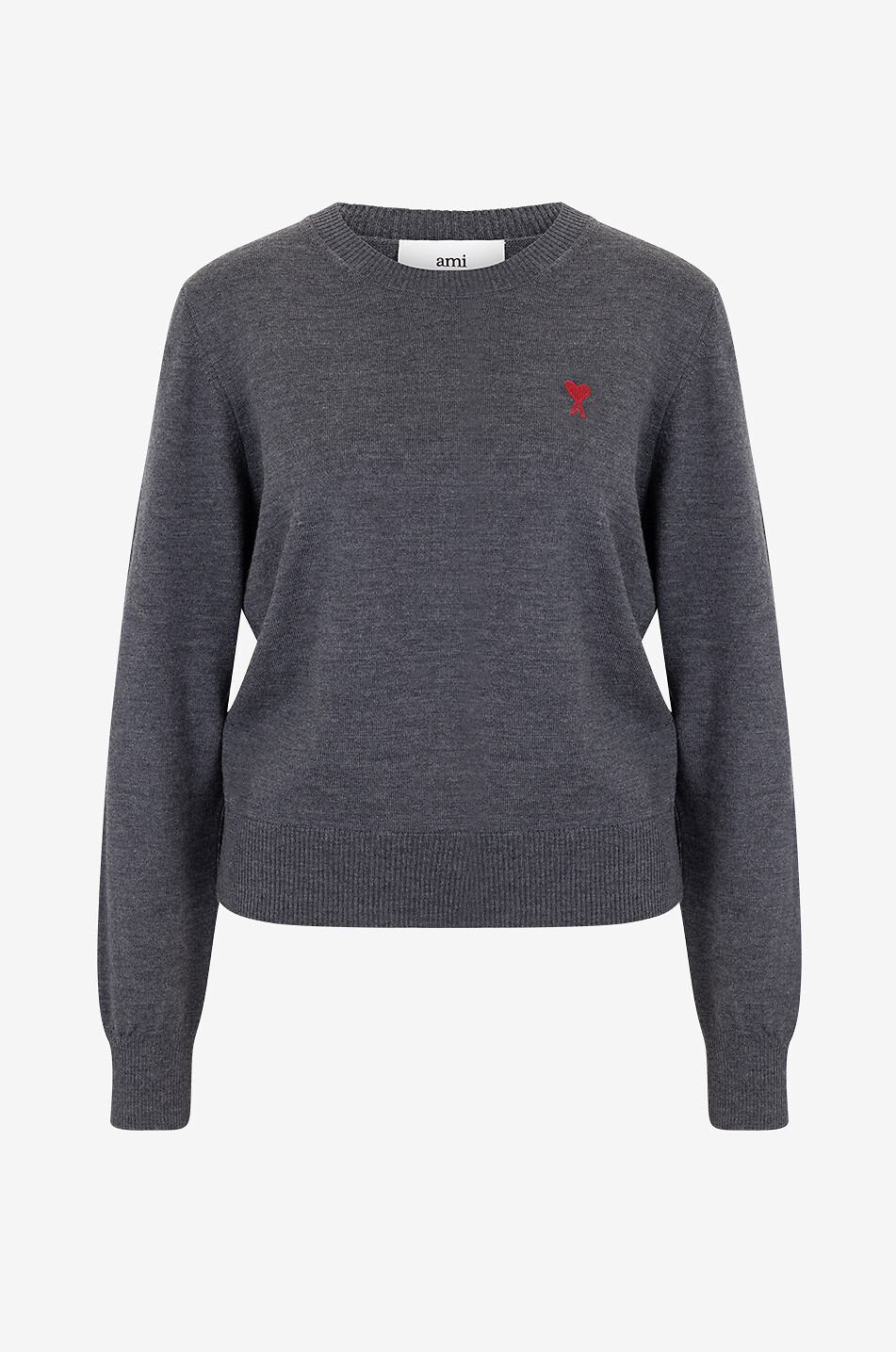 AMI Pull fin à col rond Red Ami de Coeur Femme GRIS 1