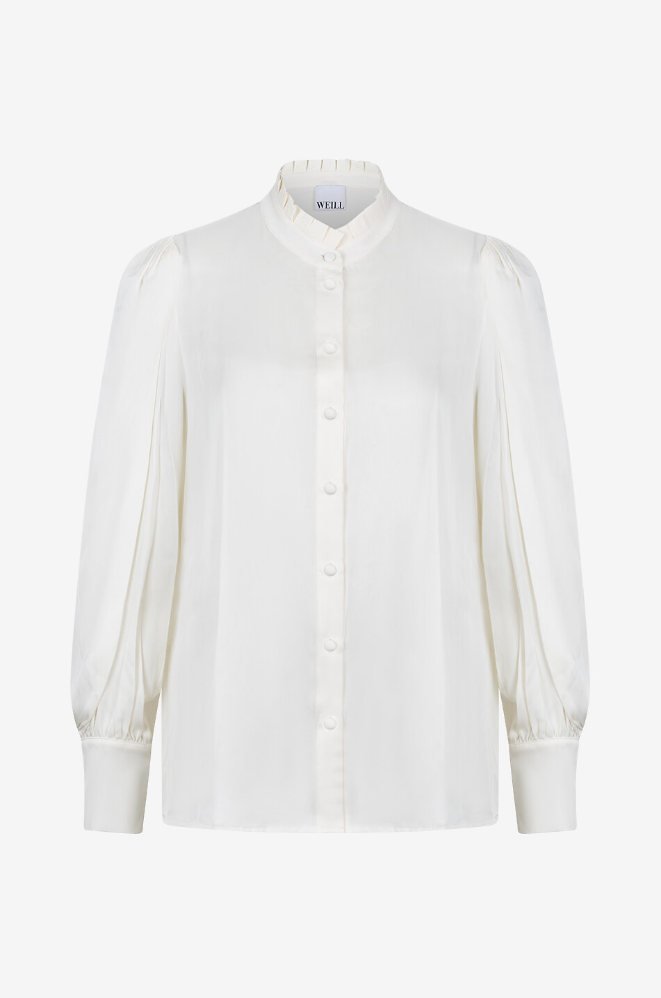 Monroe silk crepe blouse with ruffled stand-up collar