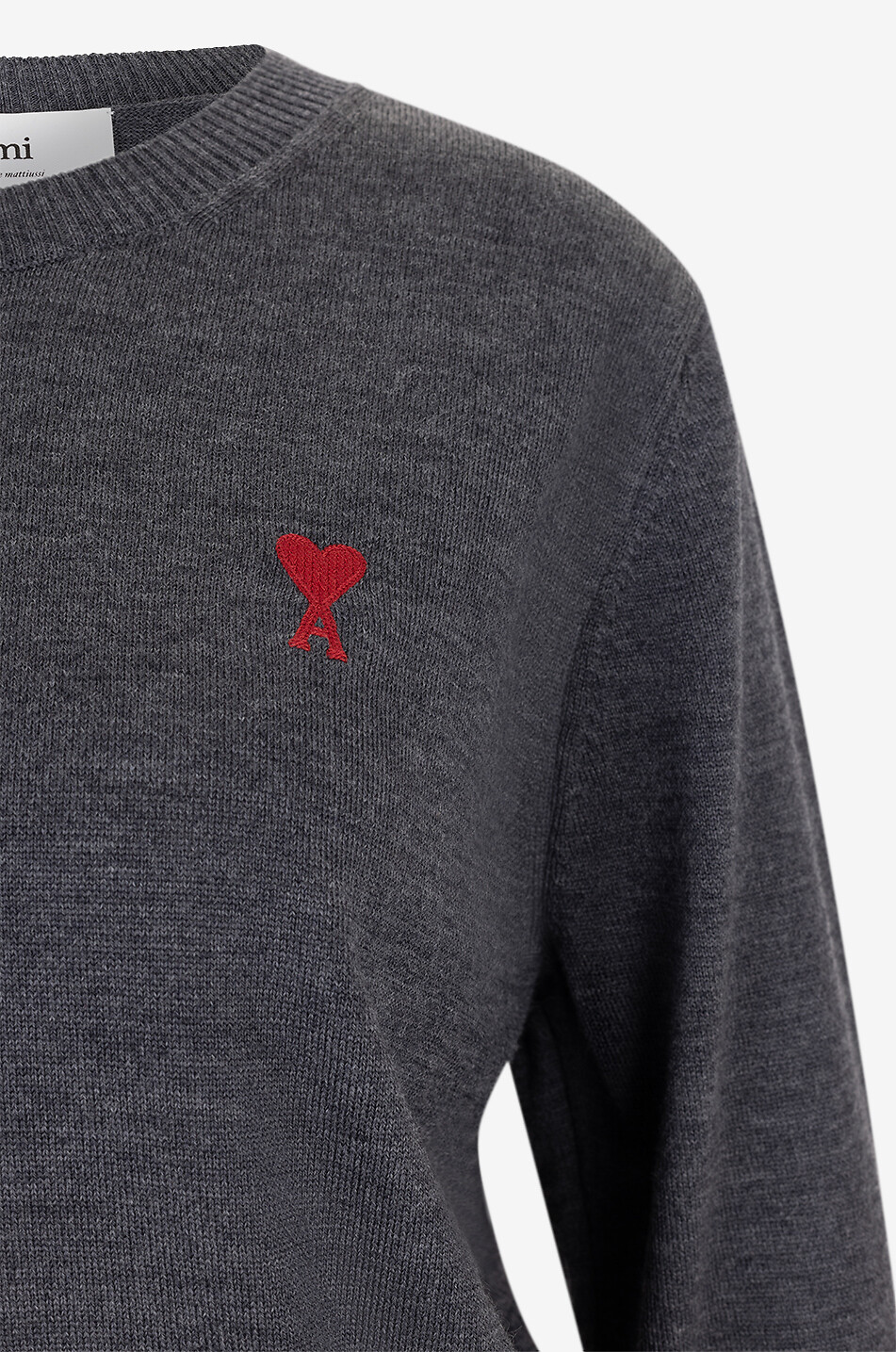 AMI Pull fin à col rond Red Ami de Coeur Femme GRIS 3