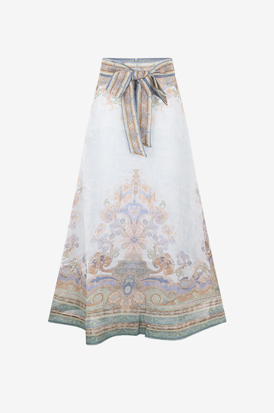 Maxirock aus Leinen und Seide Eden Blue Paisley