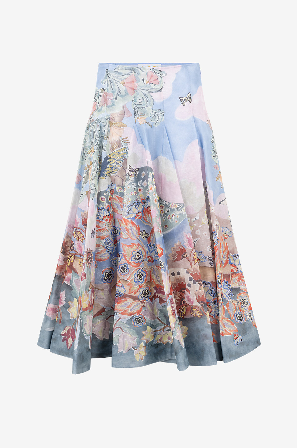 ZIMMERMANN Illustration Godet Eden Garden flared linnen ans silk midi skirt Women MULTI COLOURED 1