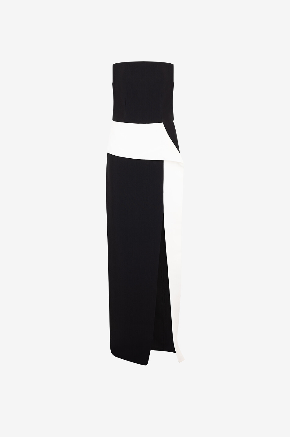 Langes zweifarbiges schulterfreies Kleid aus Crêpe