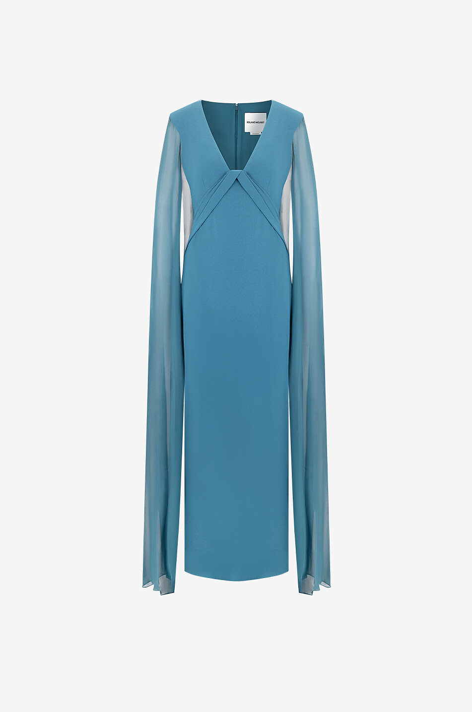 Long crepe dress with chiffon cape sleeves