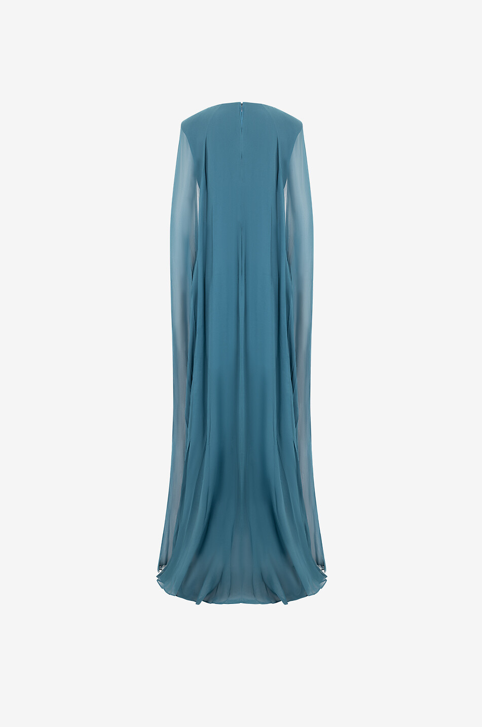 Robe longue en crêpe à manches cape en mousseline