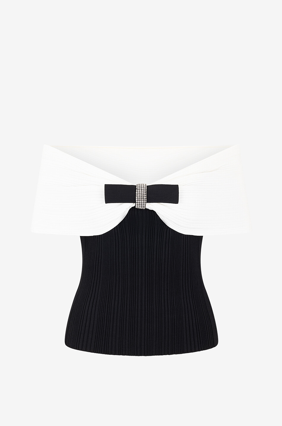 Schulterfreies Rippstrick-Top Bow
