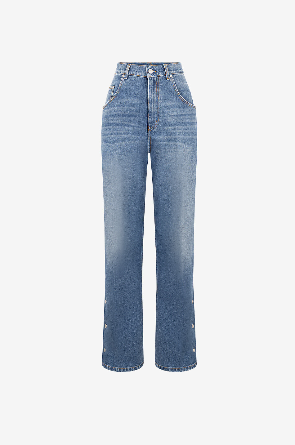 Weite ausgewaschene Bio-Baumwolljeans mit seitlichen Druckknöpfen