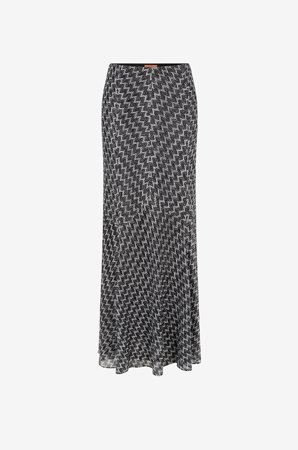 Long silvery herringbone knit skirt