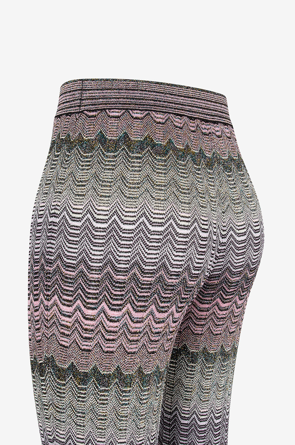 Ausgestellte Lurex-Strickhose mit welligen Motiven