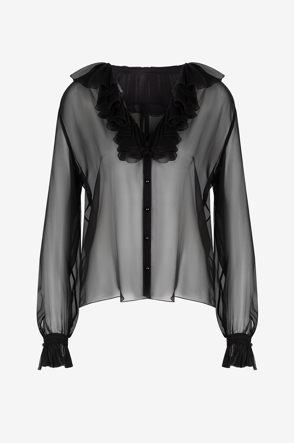 Ruffle collared silk georgette blouse