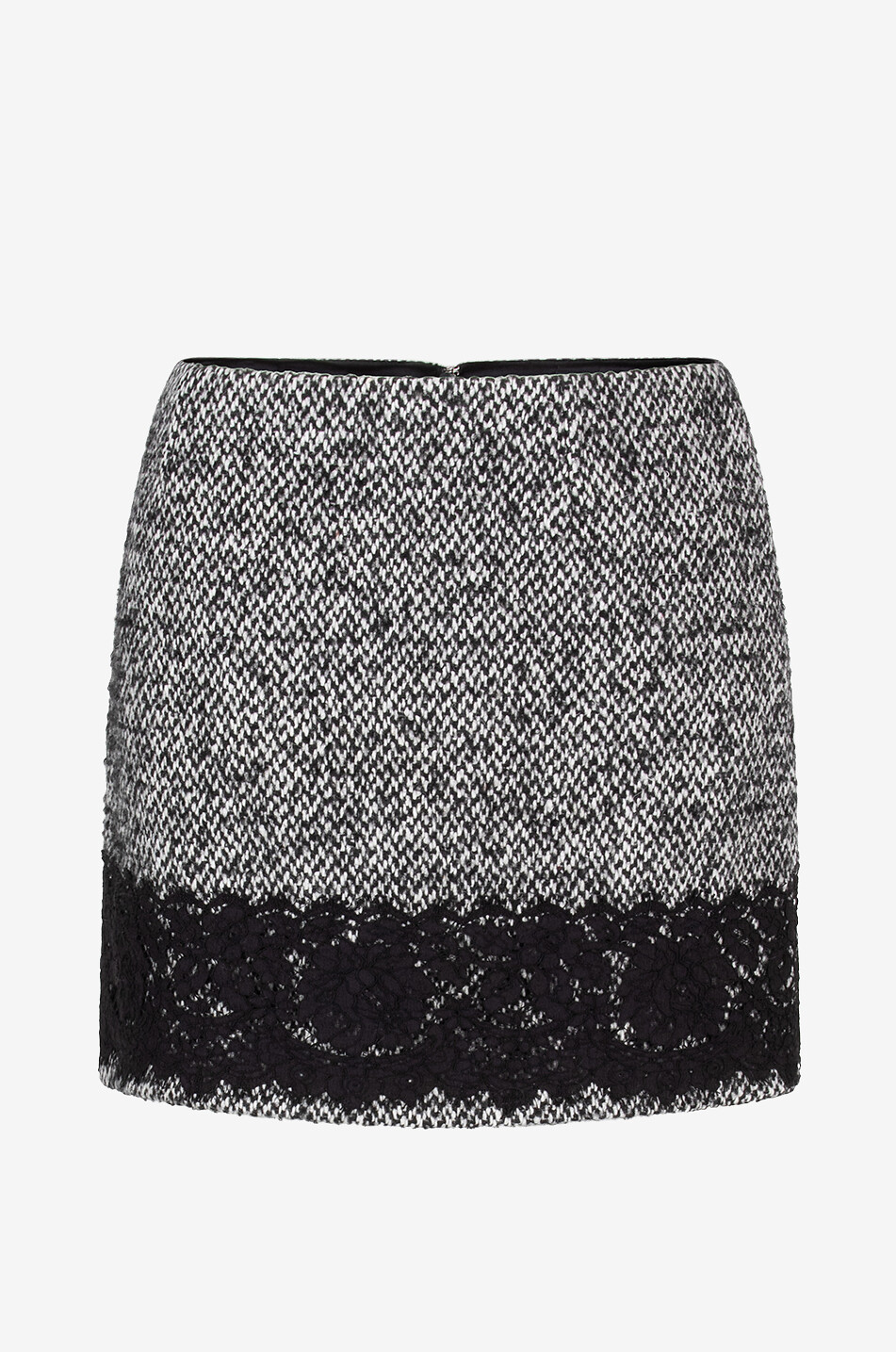 Lace-adorned wool micro tweed miniskort