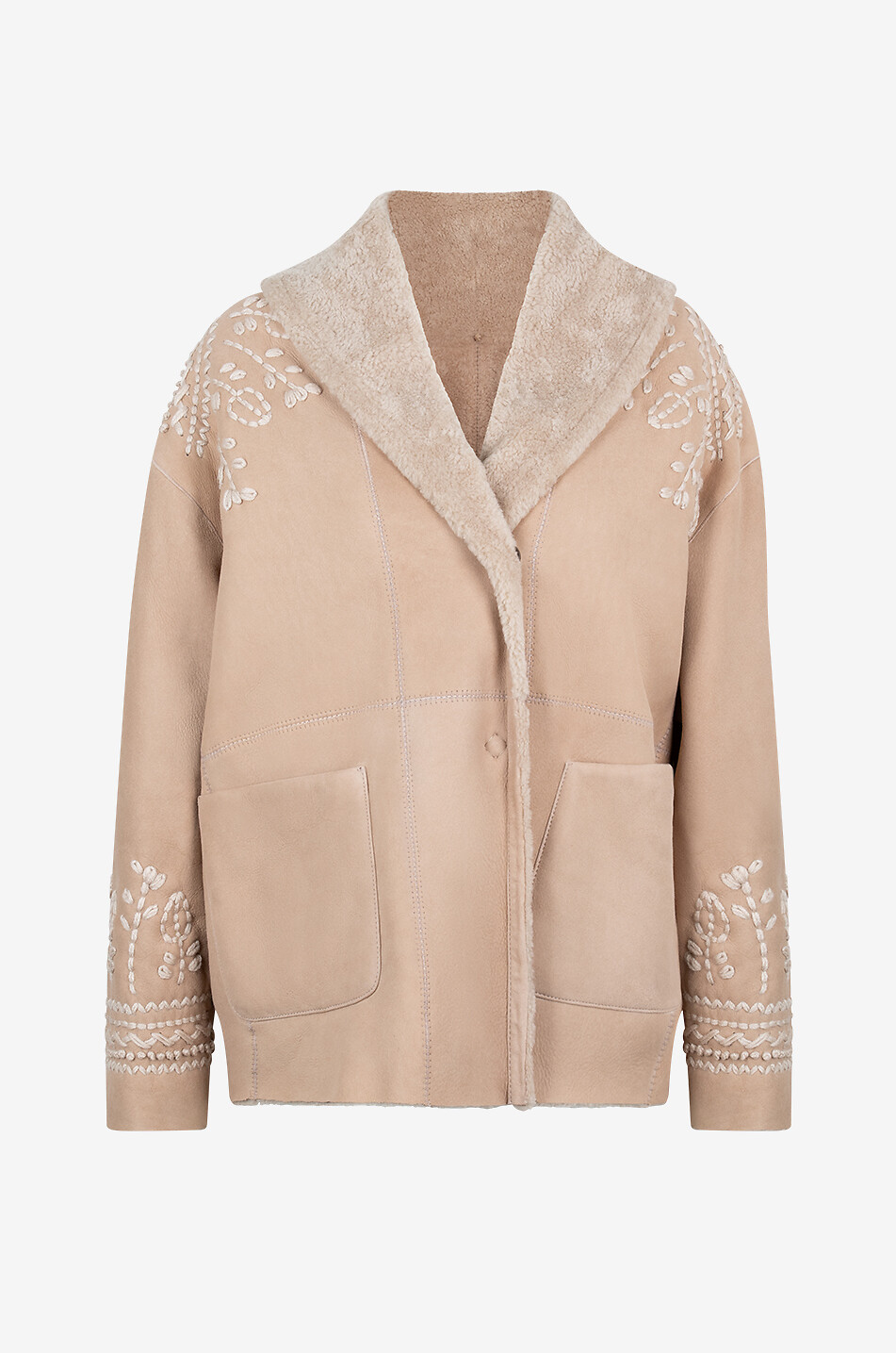 Embroidered shearling coat hotsell