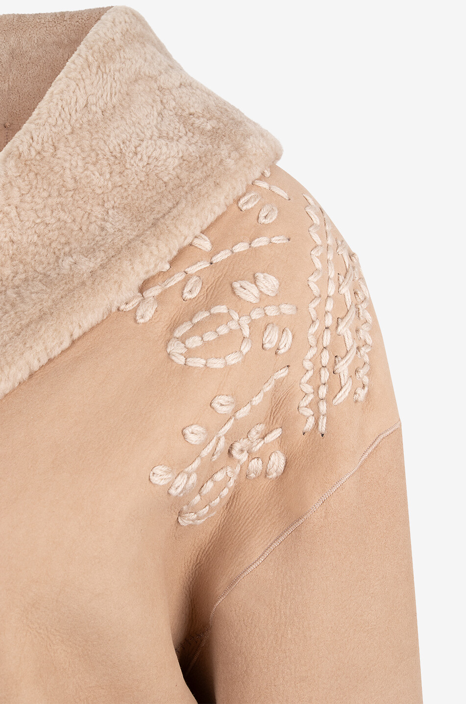 MINE BILGI Kurzer bestickter Shearlingmantel Ilda Damen Hellbeige 3