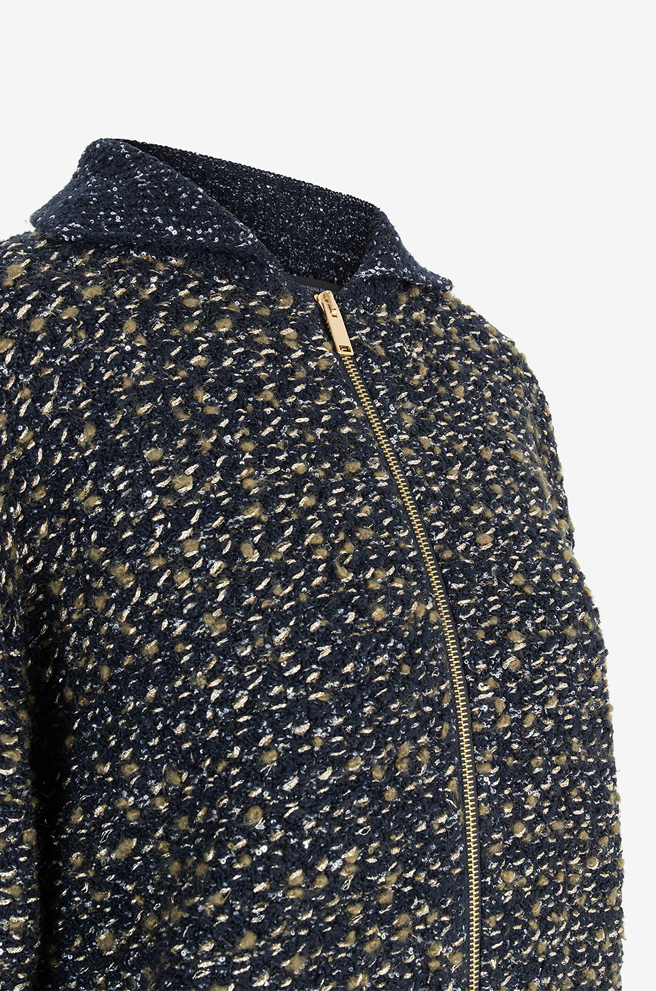 Tweed-Strick-Bomberjacke mit Pailletten