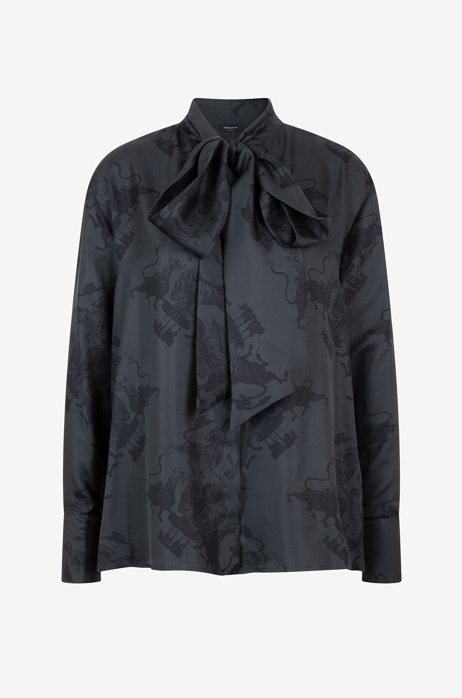 FABIANA FILIPPI Fabula Mundi printed silk blouse with necktie Women DARK GREY 1