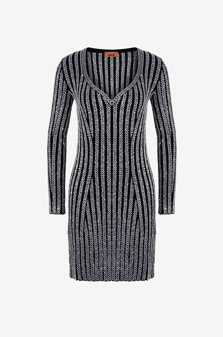 MISSONI Mini robe moulante à chevrons en sequins Femme NOIR 1