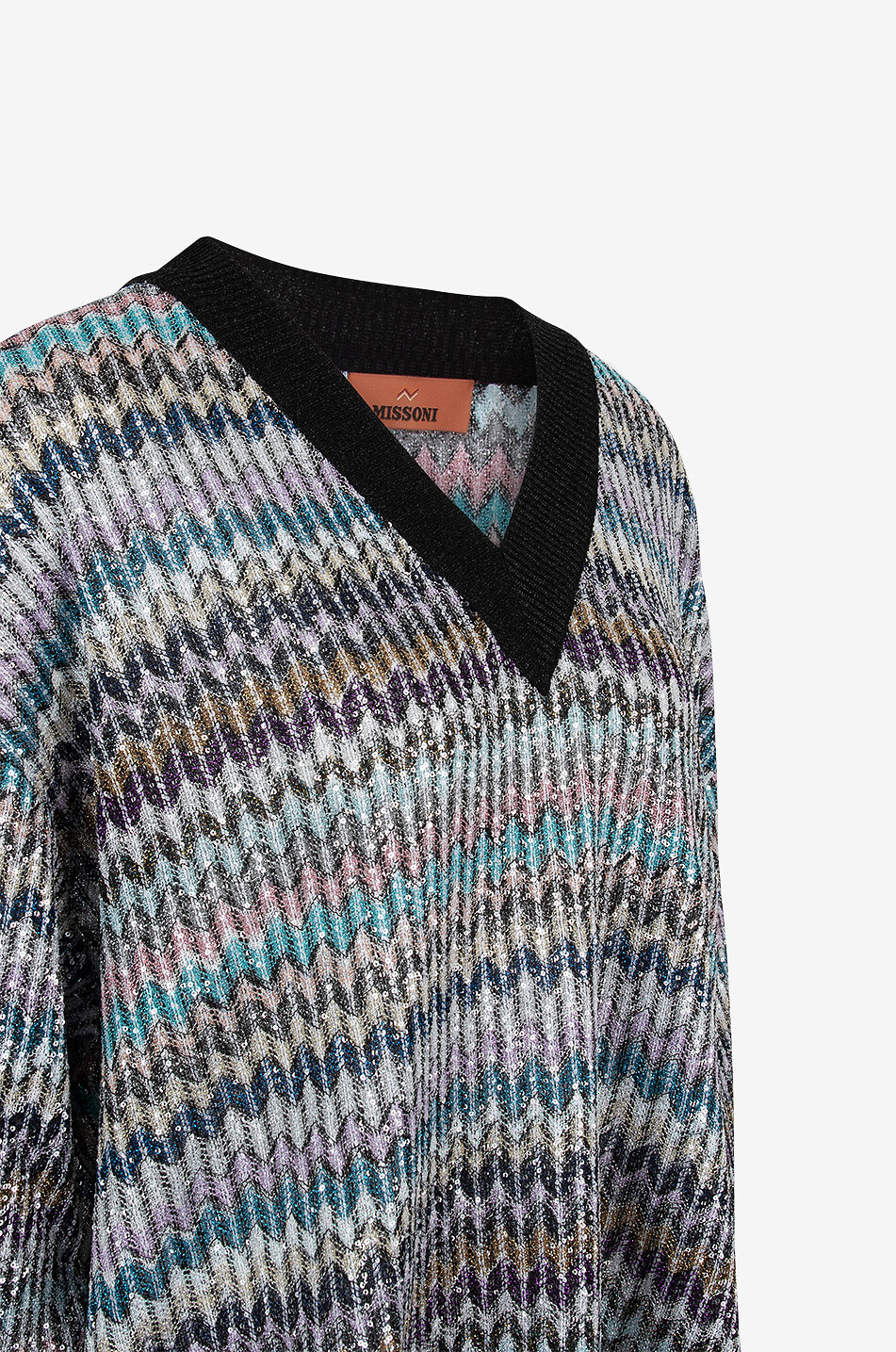 MISSONI Lightweight V-neck oversize jumper with sequinned herringbone patterns Women MULTI COLOURED 3